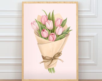 Pastel Tulip Wall Art Digital Download - Printable Spring Floral Decor
