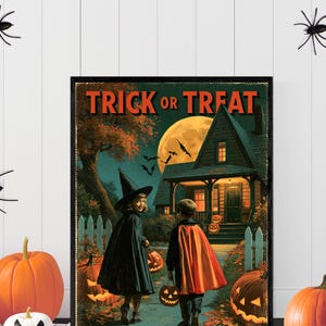 Vintage Halloween Poster, Trick or Treat Printable, Retro Jack O Lantern Wall Art, Halloween Decor bild 6