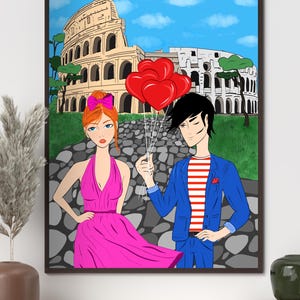Rome Wall Art, Hand Drawn Colosseum Print, Italy Travel Poster, Printable Roman City Illustration image 8