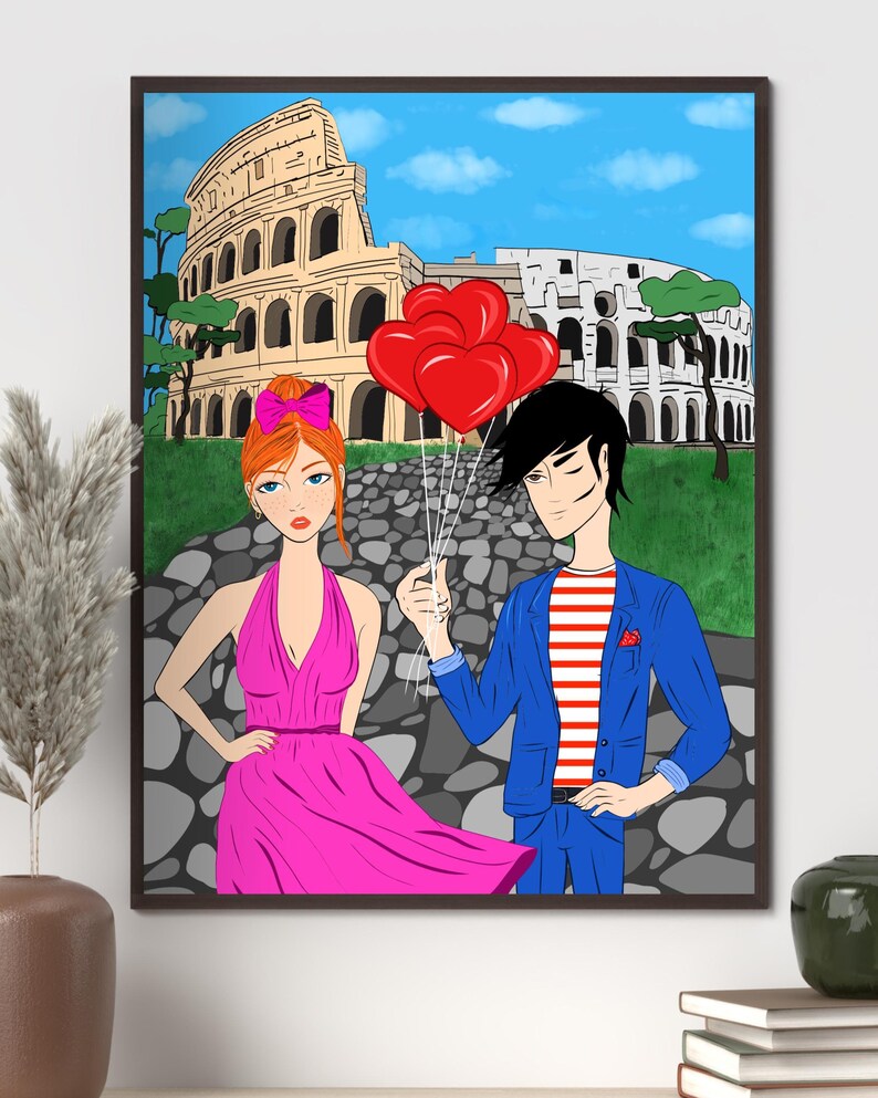 Rome Wall Art, Hand Drawn Colosseum Print, Italy Travel Poster, Printable Roman City Illustration image 8