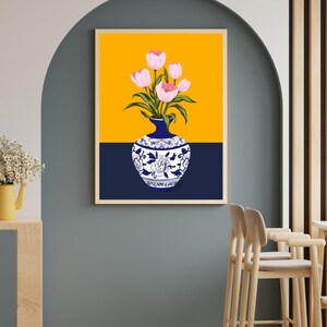 Tulip Vase Wall Art Set of 2, Hand Drawn Turkish Floral Prints, Ottoman Folk Art, Gallery Wall Set image 9