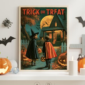 Vintage Halloween Poster, Trick or Treat Printable, Retro Jack O Lantern Wall Art, Halloween Decor bild 2
