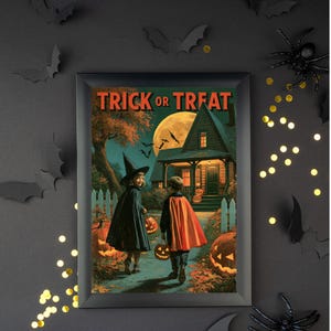 Vintage Halloween Poster, Trick or Treat Printable, Retro Jack O Lantern Wall Art, Halloween Decor bild 9
