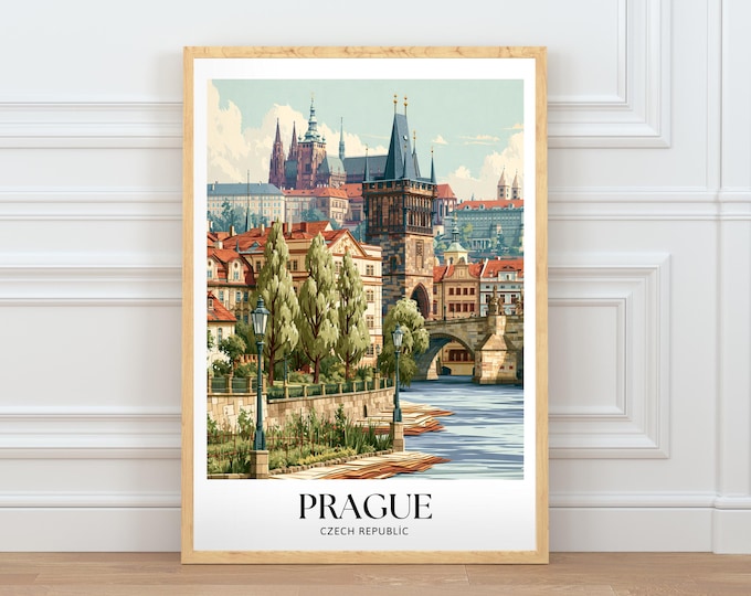 Prague Travel Poster, Prague Wall Art, Czech Republic Printable Poster, Prague Digital Download, Travel Decor