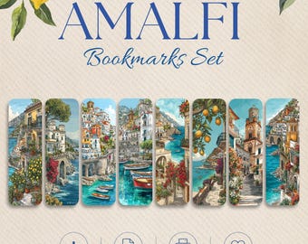 Marque-pages imprimables Côte Amalfitaine, lot de 8 marque-pages de voyage en Italie, cadeau pour les amoureux des livres, téléchargement instantané