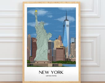 NYC Poster, New York Wall Art, Vintage Travel Poster, Skyline Print, Printable Digital Download, City Poster, New York Home Decor