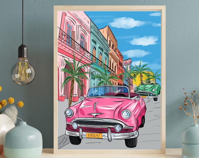 Havana Cuba Vintage Travel Poster, City Wall Art Printable Digital Download