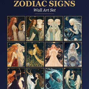Wandbild-Set mit 12 Sternzeichen, Astrologie-Drucke im Set, Sternzeichen-Poster zum Ausdrucken, Astrologie-Geschenk Bild 1