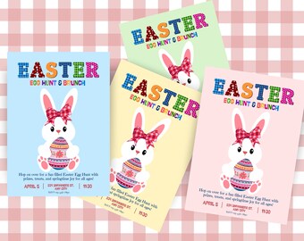 Easter Egg Hunt Invitation, Bunny Brunch Party, Editable Canva Template (Digital Download)