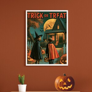 Vintage Halloween Poster, Trick or Treat Printable, Retro Jack O Lantern Wall Art, Halloween Decor bild 4