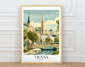 Wien väggkonst, österrikisk arkitekturtryck, Österrike reseaffisch, utskrivbar stadskonst