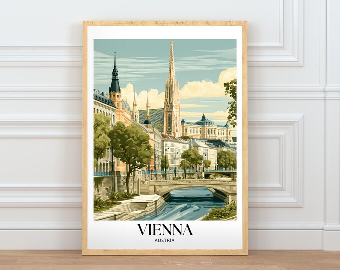 Vienna Austria Travel Poster, Iconic City Wall Art, European Architecture Illustration, Home Decor Digital Download
