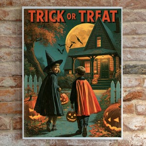 Vintage Halloween Poster, Trick or Treat Printable, Retro Jack O Lantern Wall Art, Halloween Decor bild 8