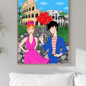Rome Wall Art, Hand Drawn Colosseum Print, Italy Travel Poster, Printable Roman City Illustration image 9