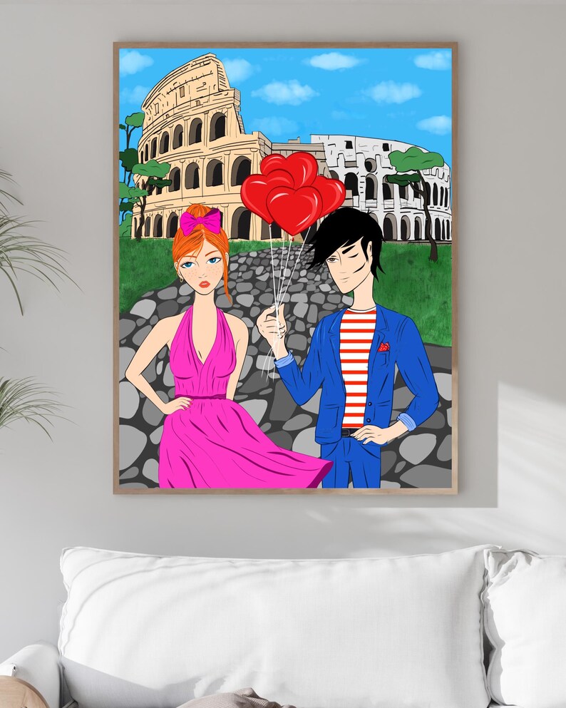 Rome Wall Art, Hand Drawn Colosseum Print, Italy Travel Poster, Printable Roman City Illustration image 9