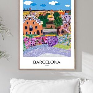 Barcelona Wall Art, Hand Drawn Park Guell Print, Gaudi Architecture, Spain Travel Poster bild 10