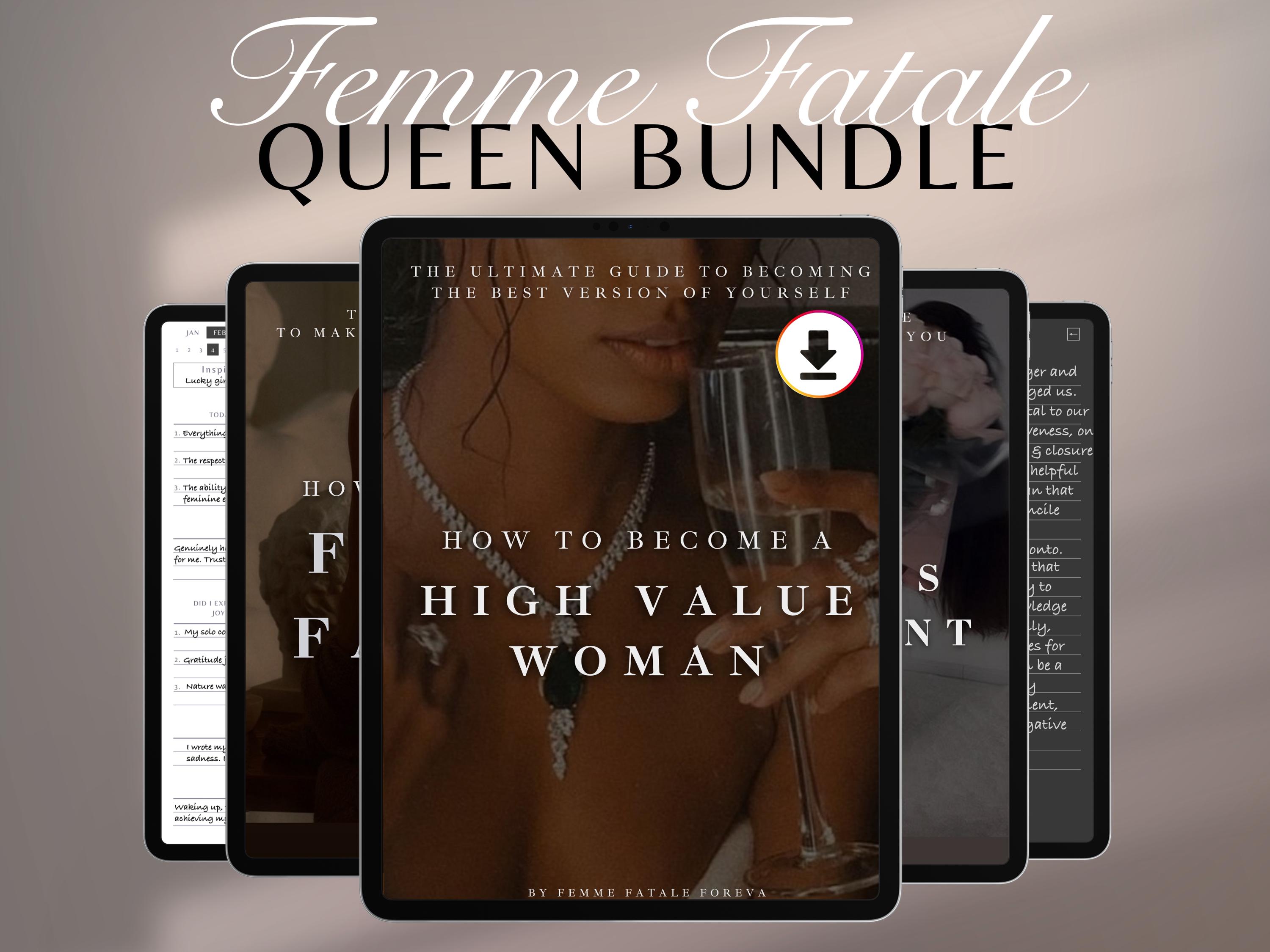 Queen Bundle, High Value Woman, Femme Fatale, Princess Treatment eBooks, Shadow Work Journal, Wellness Journal | Self Mastery Digital Kit