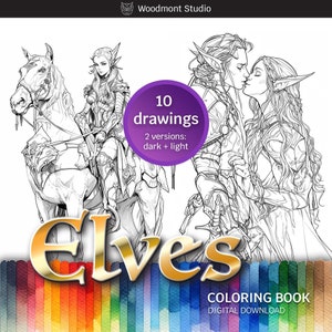 Elves Coloring Book for adults, Printable PDF, Adults and Kids coloring page, Printable Colouring Pages, Line art Drawings, Digital Download