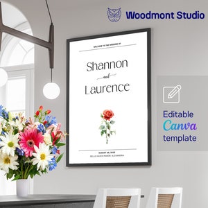 Modern Wedding Welcome Sign, Minimalist Wedding Sign, Editable Welcome Sign, Stylish Wedding Signs, Large Wedding Sign, DIY Canva template