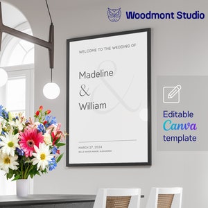 Modern Wedding Welcome Sign, Minimalist Wedding Sign, Editable Welcome Sign, Stylish Wedding Signs, Large Wedding Sign, DIY Canva template