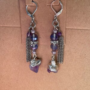 Amethyst and Swarovski, Crystal dangle earrings