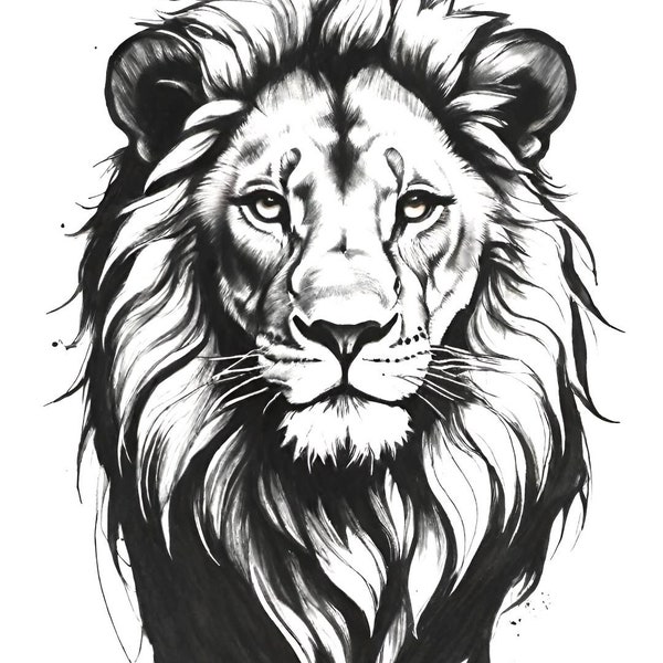 Lions Head clipart, Lion print file, t shirt design. Wall art. Simplified cut file included. JPG, SVG files