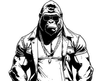 Cool Gorilla wearing sunglasses clipart, Gorilla print file, t shirt design. PNG, JPG, SVG