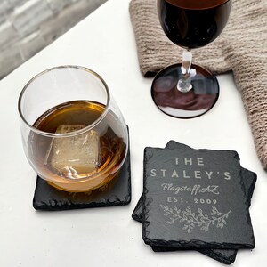 Custom Wedding Gift Personalized Stone Engraving Handmade Gift For Monogrammed Wedding Couple Gift Personalized Coaster Set Gift For Wedding