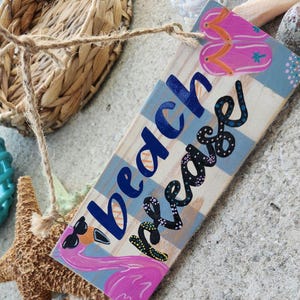 Flamingo Beach Please sign, hand painted, Tiki bar sign, beach decor, coastal living, Florida, pink Flamingo