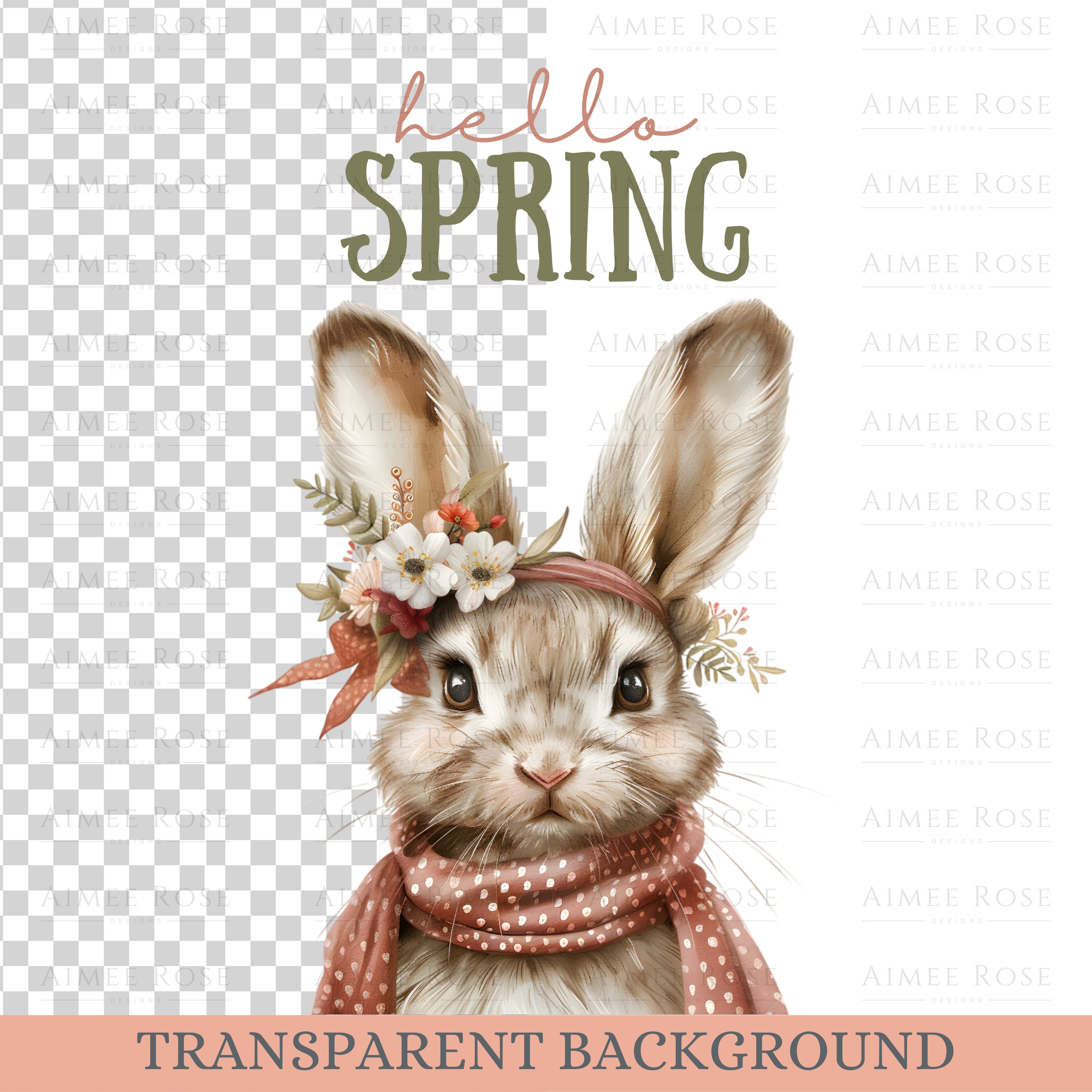 Hello Spring Bunny Clipart - Floral Rabbit PNG for Easter & Spring ...