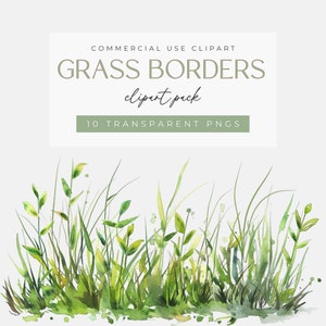 10 Grass Borders Clipart Pack - Watercolor Greenery PNGs, Digital Download, Transparent Background, Nature Design, Scrapbooking