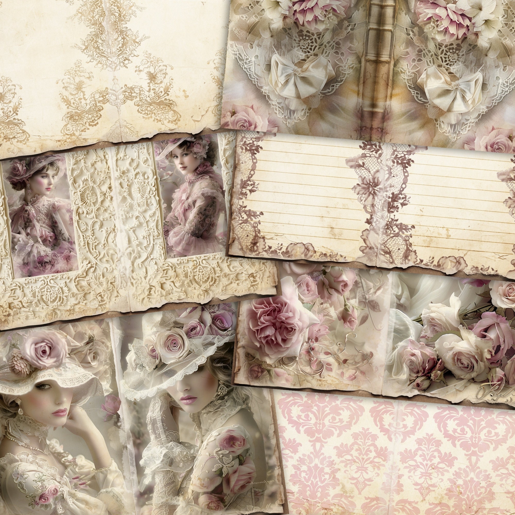 Vintage Rose Junk Journal Digital Pages, Shabby Chic Printable Pages ...