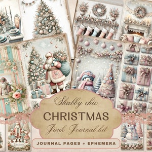 Shabby Chic Christmas Digital Junk Journal Kit - 15 Sheets - Journal Pages, Tags, Postcards, Envelopes & Ephemera - Printable for Crafters