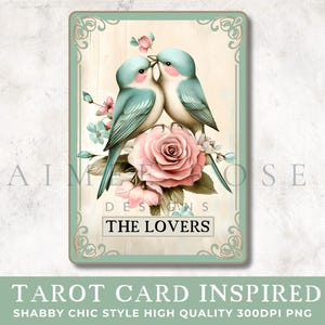 Shabby Chic The Lovers PNG | Carta de Tarô Estilo Vintage | Love Birds PNG | Imagem de Artesanato A4 300dpi | Sublimação, Diários de Lixo, Planejadores