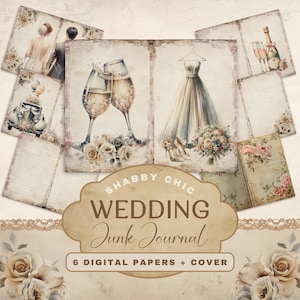 Journal de mariage indésirable, papier numérique, style shabby chic, 6 pages numériques, pages imprimables, création artistique, scrapbooking JPEG, 11 x 8,5