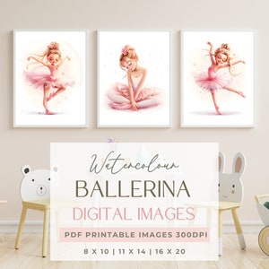 Ballerina Girls Printable Art Set -of 3 High Resolution PDF Downloads, Nursery Art, Gift for Girls