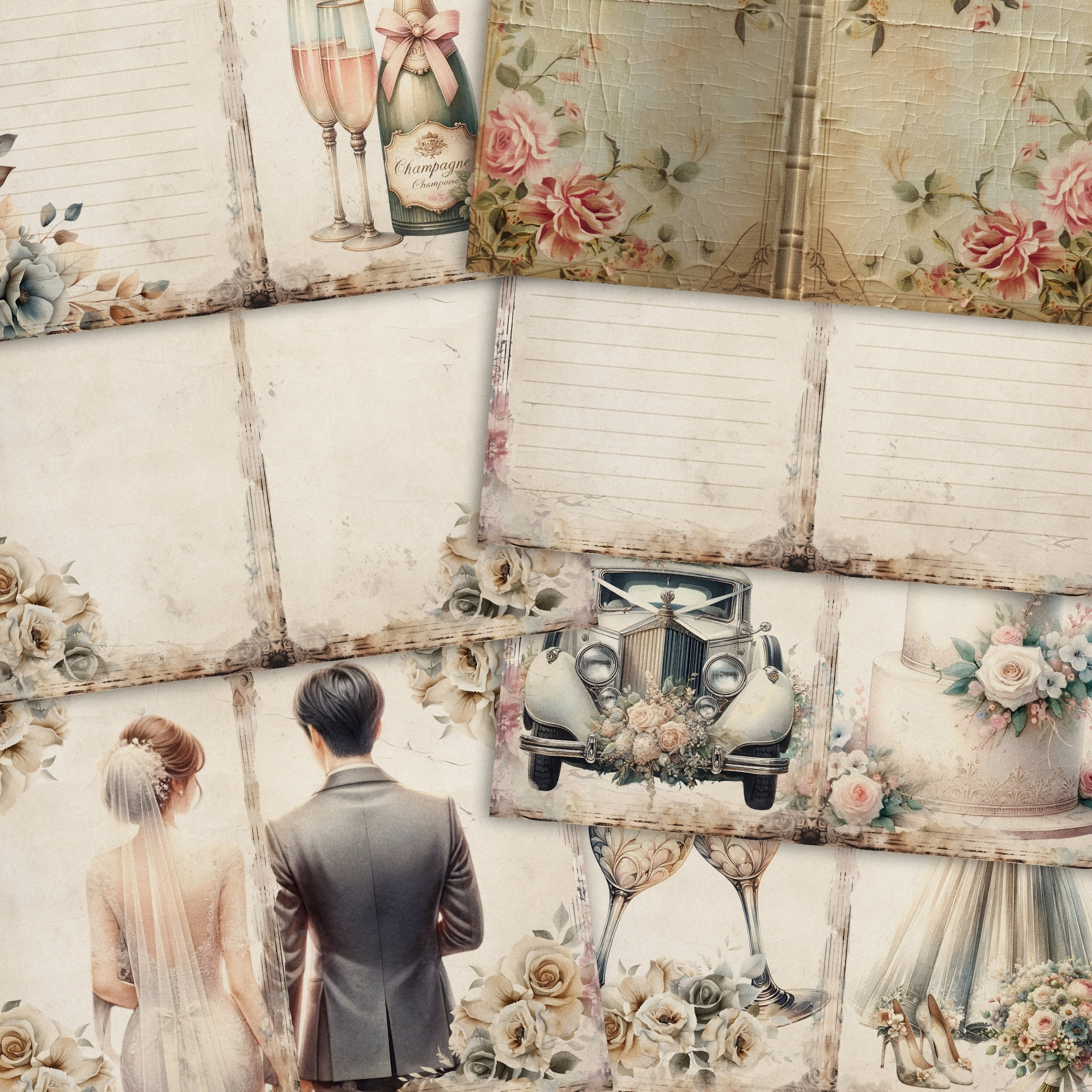 Wedding Junk Journal Digital Paper Shabby Chic Style 6 Digital Pages ...