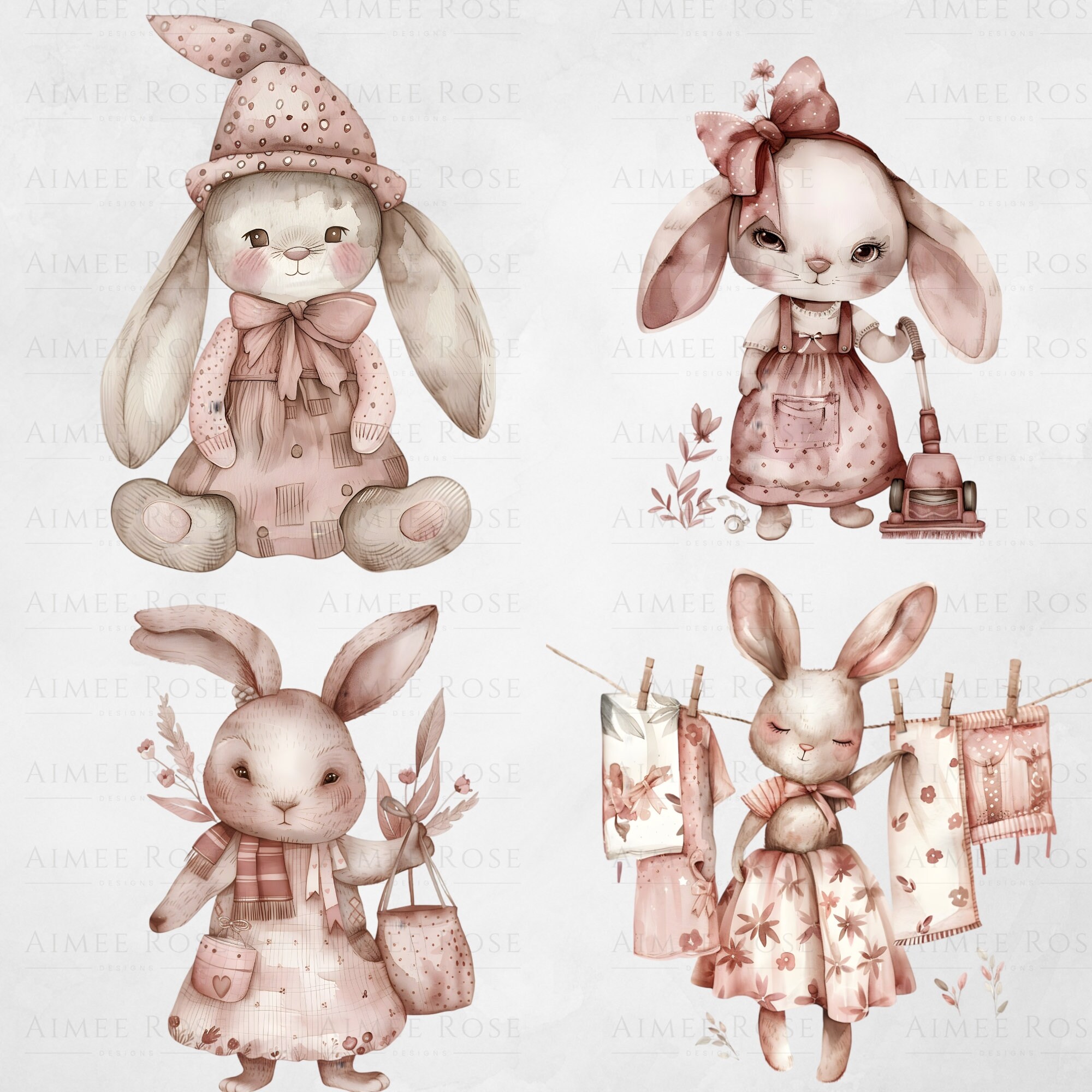 Watercolor Miss Rabbit Clipart Set - 14 PNG 300dpi | Nursery Art ...