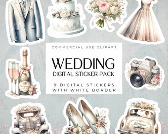 Wedding Planner Digital Stickers | Print then Cut Ready | Vintage Wedding Decor Clipart | Digital Download | 300 DPI PNG