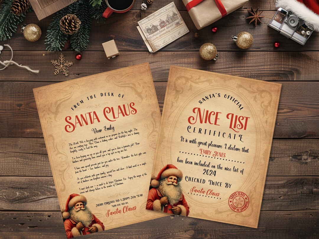 Editable Santa Letter and Nice List Certificate Canva Templates ...