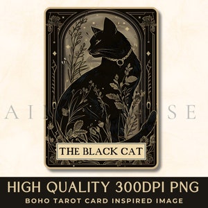 Halloween The Black Cat Tarot Card Style PNG Digital Download for Crafting, Sublimation, Junk Journals, Planners, Scrapbooking, DIY Projects