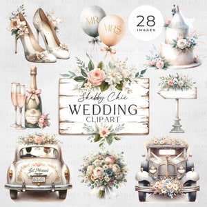 28 Mariage PNG Clipart Style Shabby Chic | Fleurs vintage | Faire-part, cartes, agenda, sublimation, décoration de mariage