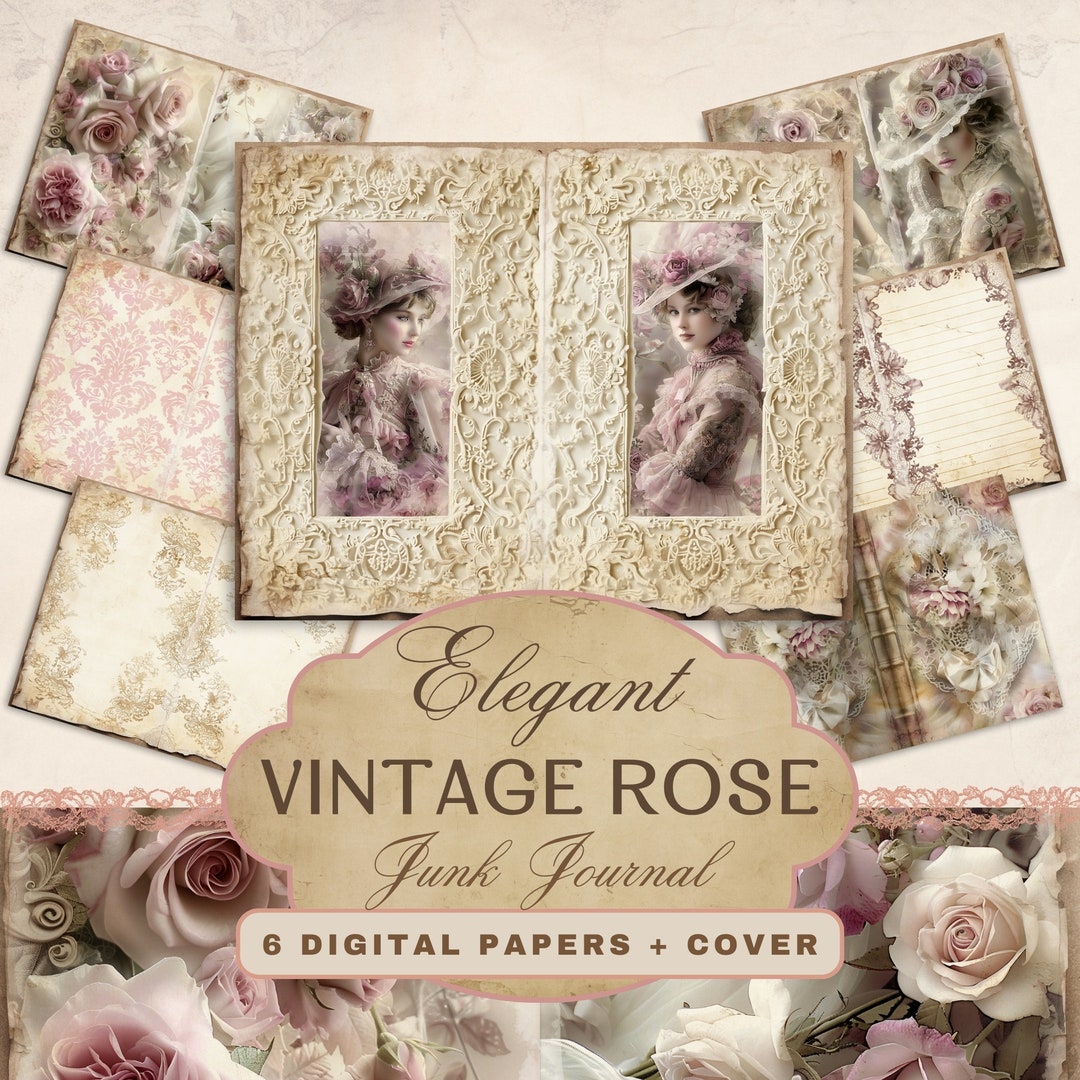 Vintage Rose Junk Journal Digital Pages, Shabby Chic Printable Pages ...