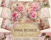 Vintage Pink Rose Junk Journal Digital Pages, Shabby Chic Printable Pages Craft, Scrapbooking JPEGs, 11 x 8.5