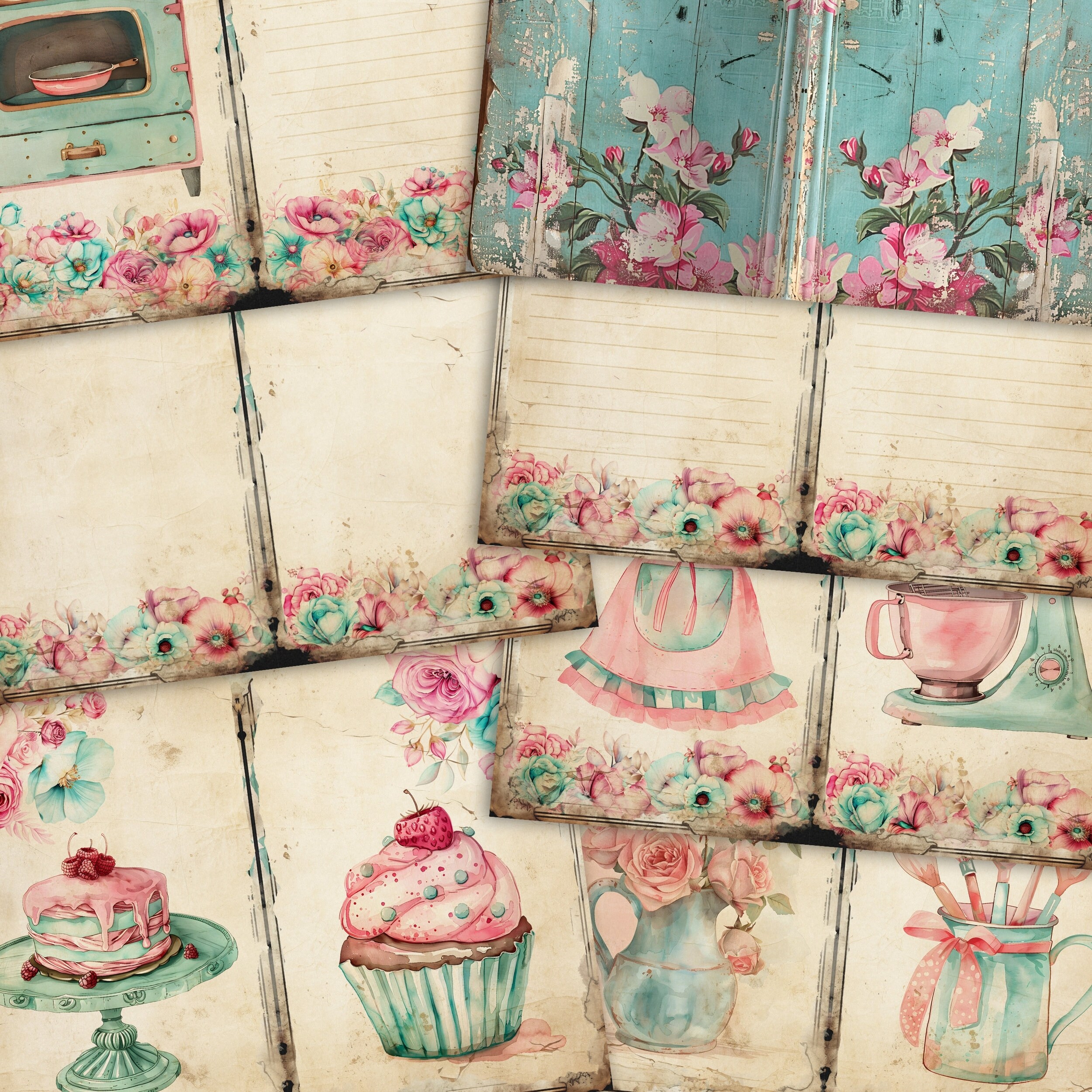 Vintage Kitchen Junk Journal Digital Pages, Shabby Chic Printable Pages ...