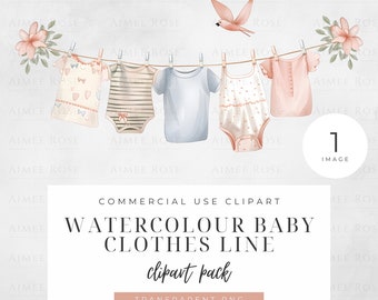 Baby Clothes Clipart - Cute Nursery Clothesline PNG, High-Resolution Digital Download, Baby Shower Decorations, Pastel Onesies Illustration