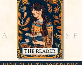 Boho Tarot Card Style The Reader PNG Digital, High Res for Crafting, Sublimation, Junk Journals, Planners, Scrapbooking, DIY Projects