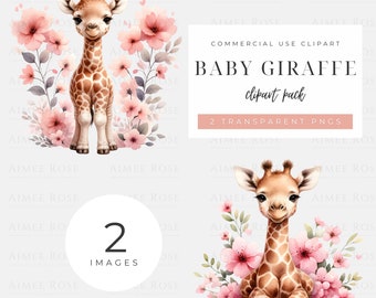 Clipart babygiraf, 2 hoge kwaliteit png's. Kinderkamerkunst, kaarten maken, babymeisje