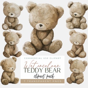 Clipart ours en peluche - PNG haute résolution, téléchargement numérique, illustrations mignonnes d'ours brun pour décoration de chambre d'enfant, invitations et scrapbooking