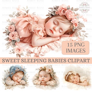 Colección de imágenes prediseñadas de Sweet Sleeping Babies, 15 PNG de alta calidad. Arte infantil, creación de tarjetas, invitaciones, etc.